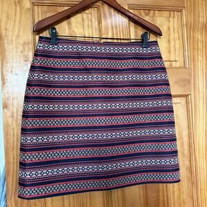 Ann Taylor Loft lined miniskirt. Orange navy cream striped pattern. Size 10P